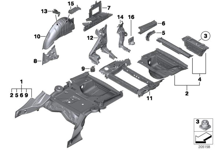 Diagram FLOOR PANEL TRUNK/WHEEL HOUSING REAR for your 2010 BMW 650i   