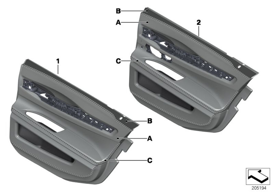 Diagram Individual rear door trim panel,leather for your 2009 BMW M6   