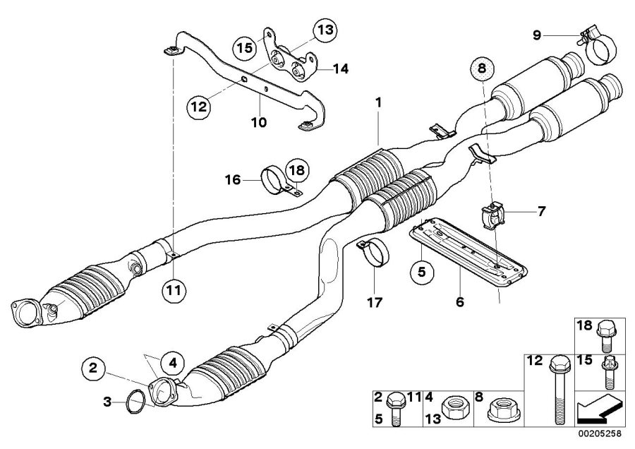 Diagram Catalytic CONVERTER/FRONT silencer for your BMW