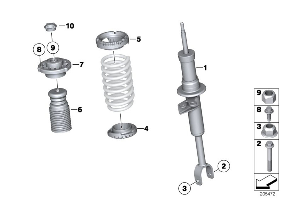 Diagram MOUNTING PARTS F FRONT SPRING STRUT ASSY for your BMW
