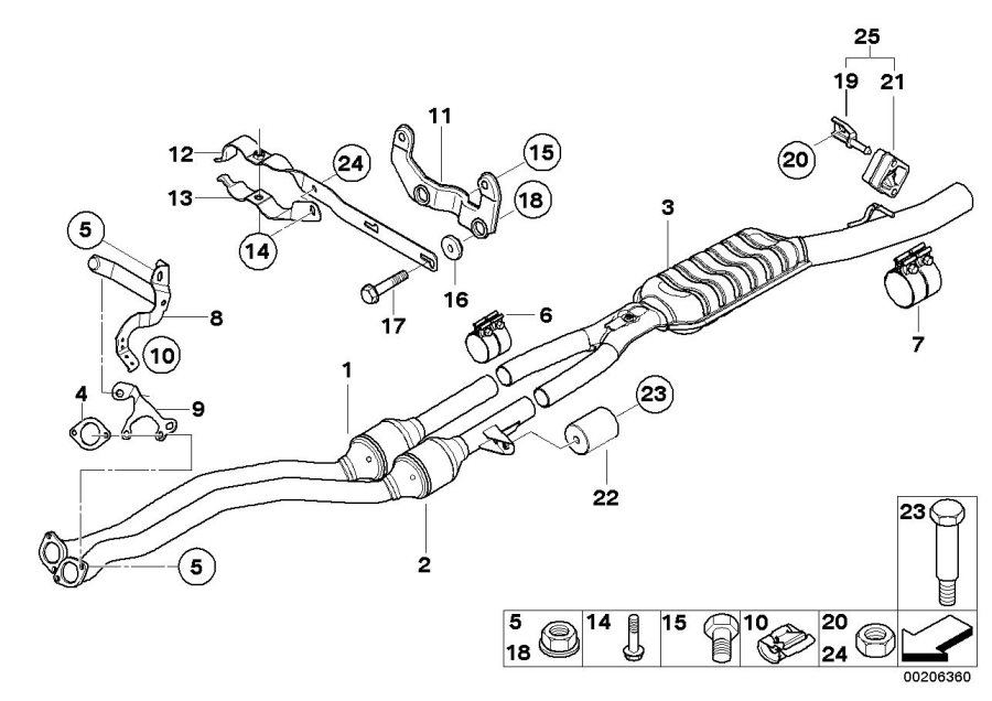 Diagram Catalytic CONVERTER/FRONT silencer for your 2004 BMW 320i   