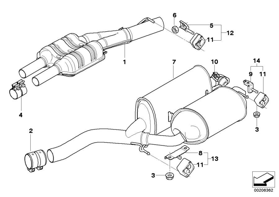 Diagram Exhaust system, rear for your 2004 BMW X3   