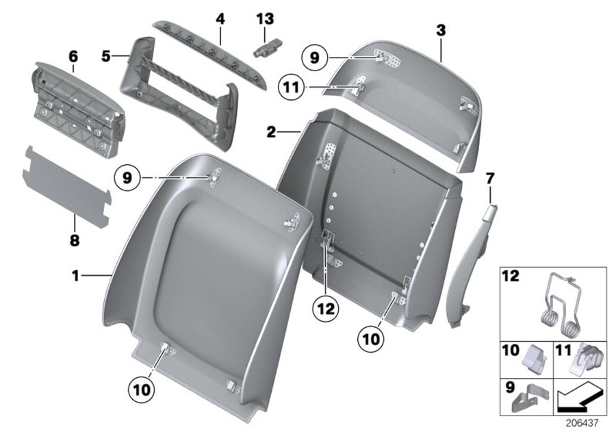 Diagram Seat, front, backrest trim covers for your 2012 BMW M6   