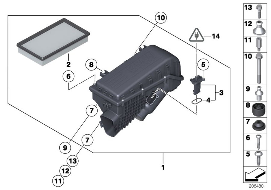 Diagram Intake muffler/Filter cartridge/HFM for your 1987 BMW 325e   