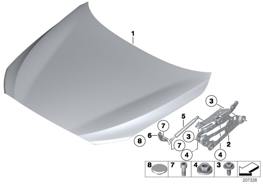 Diagram ENGINE HOOD/MOUNTING PARTS for your 2013 BMW