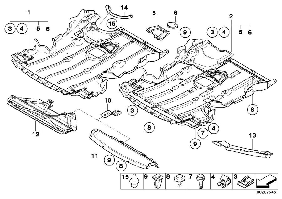 Le diagramme Protection de compartiment moteur pour votre BMW
