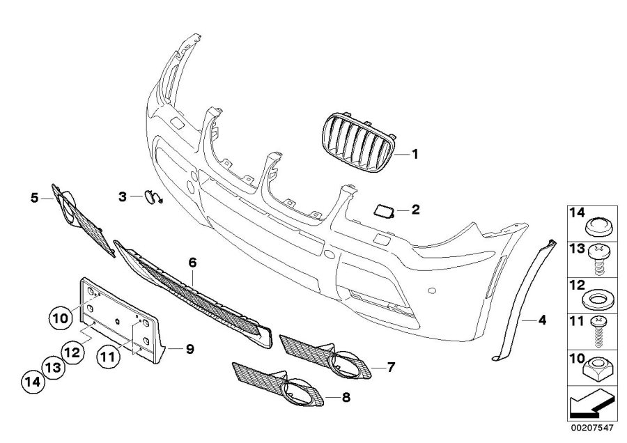 Diagram Mounted parts, bumper for your 2013 BMW X3   