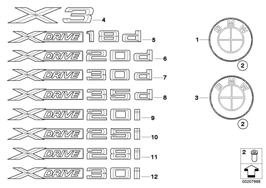 Diagram Emblems / letterings for your 2008 BMW 750i   