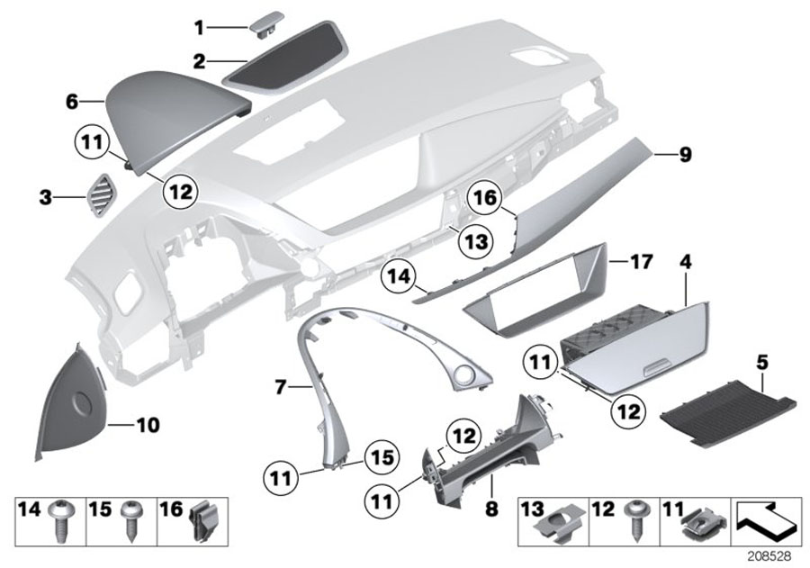 Diagram Mounting parts, I-panel, top for your BMW