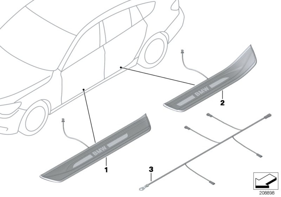 Diagram Retrofit door sill strip, illuminated for your BMW