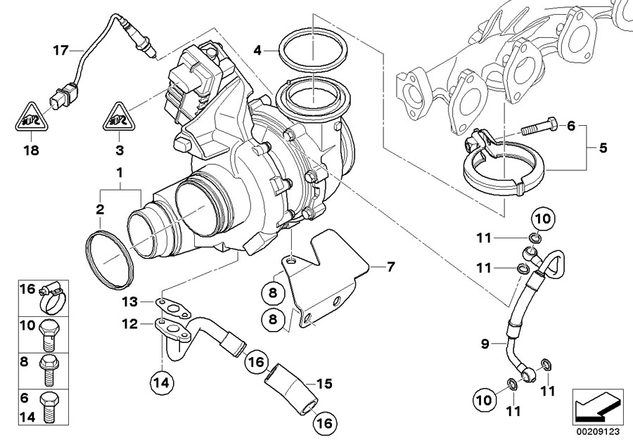 Diagram Exhaust turbocharger with lubrication for your 2016 BMW 528iX   