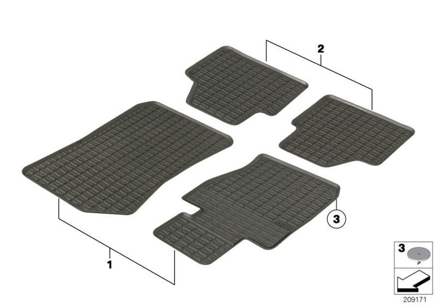 Diagram Rubber floor mats for your 2012 BMW 335xi   