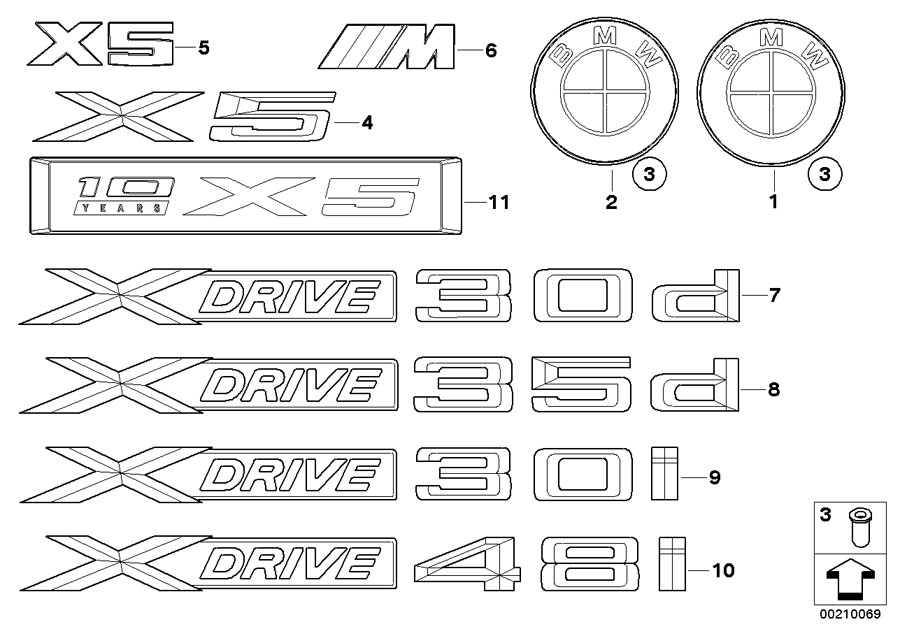 Diagram Emblems / letterings for your 2009 BMW X5   