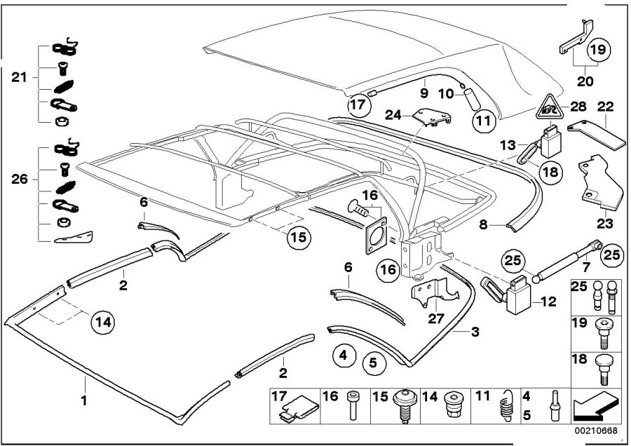 Diagram Folding top mounting parts for your 2013 BMW