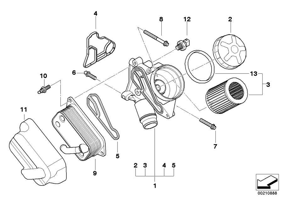 Diagram Lubricat.syst.-oil filter,heat exchanger for your 2013 BMW