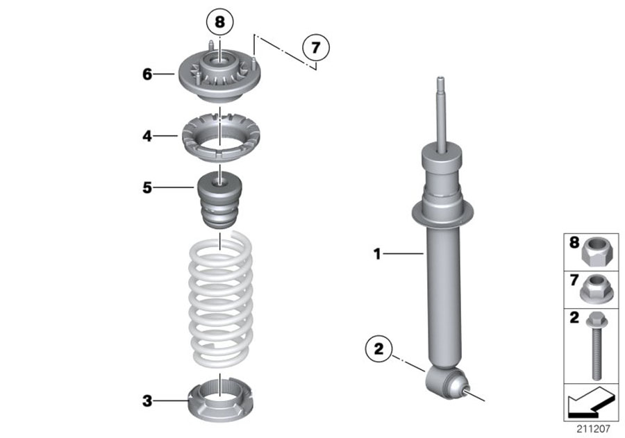 Diagram REAR SPRING STRUT MOUNTING PARTS for your 1996 BMW
