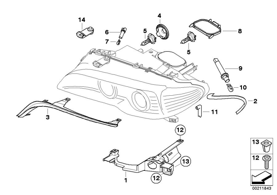 Diagram Single components for headlight for your 2009 BMW X5   