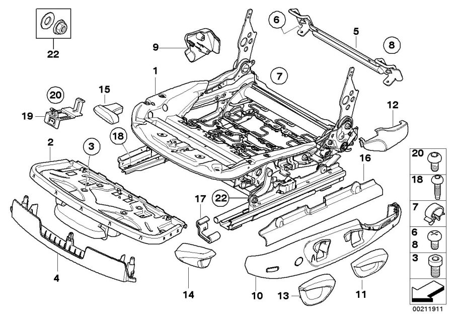 Diagram Front seat rail MECHANICAL/SINGLE parts for your BMW