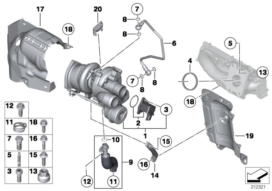 Diagram Exhaust turbocharger with lubrication for your MINI Roadster  