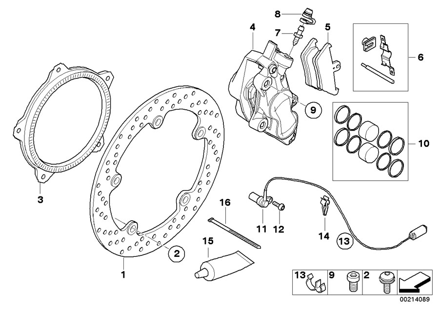 Diagram Front brake, standard design, rivet pack for your 2017 BMW R1200R   