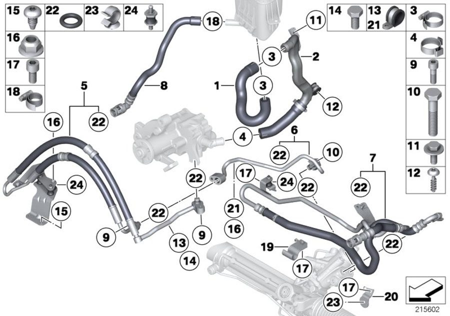 Diagram HYDRO STEERING-OIL PIPES for your BMW