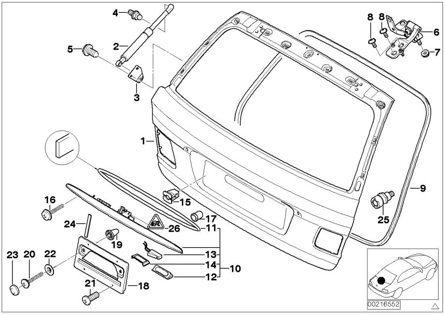 Diagram Single components for trunk lid for your 2001 BMW 750iL   