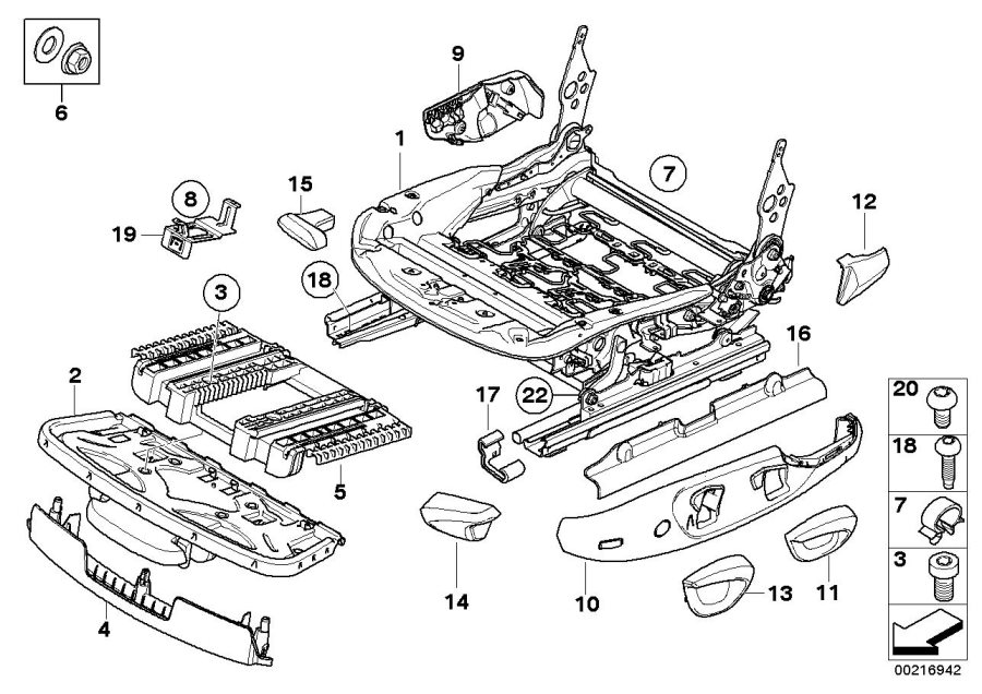 Diagram FRONT SEAT RAIL MECHANICAL/SINGLE PARTS for your 2007 BMW M6   