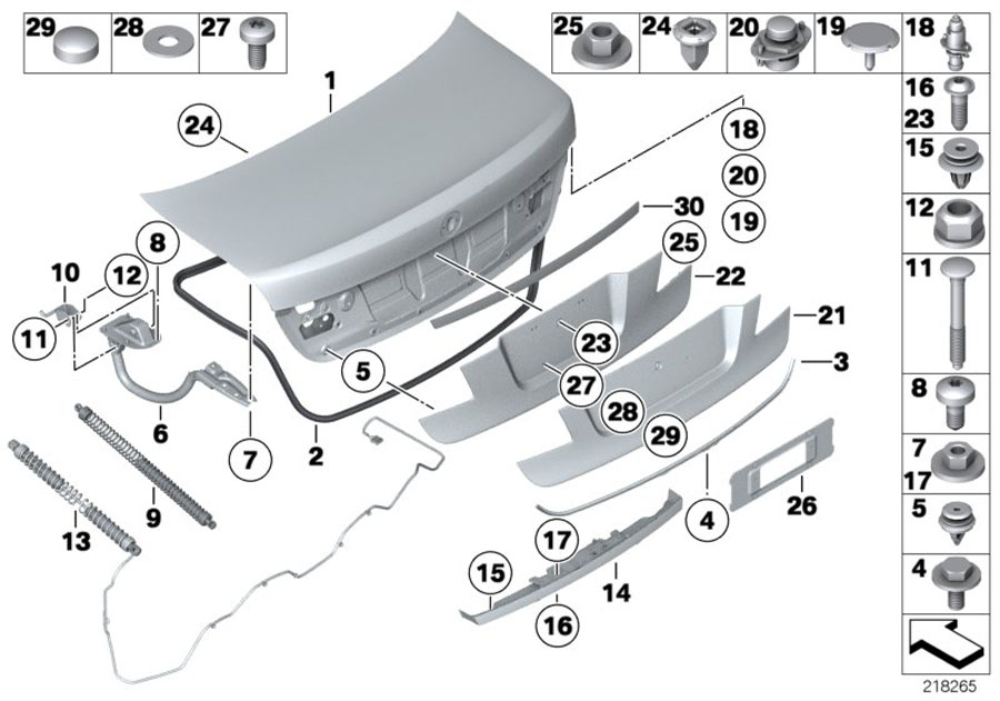 Diagram Single components for trunk lid for your 1995 BMW 320i   