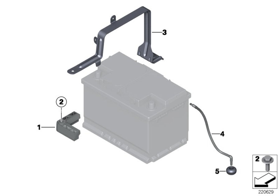 Diagram battery holder and mounting parts for your BMW