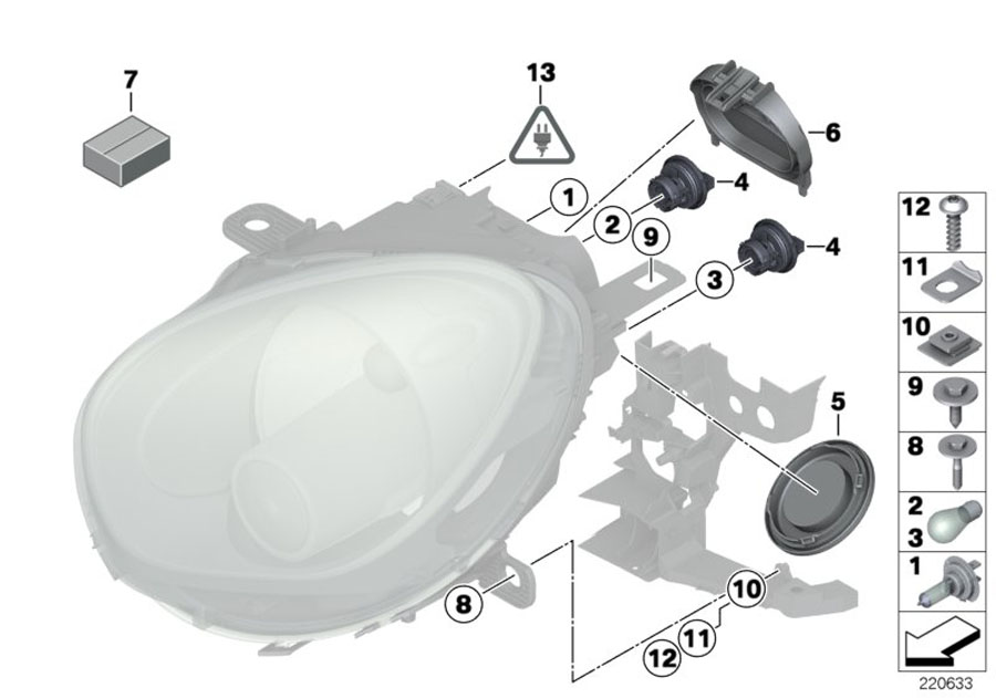 Diagram Single components for headlight for your MINI