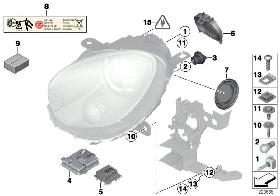 Diagram Single parts, xenon headlight for your MINI