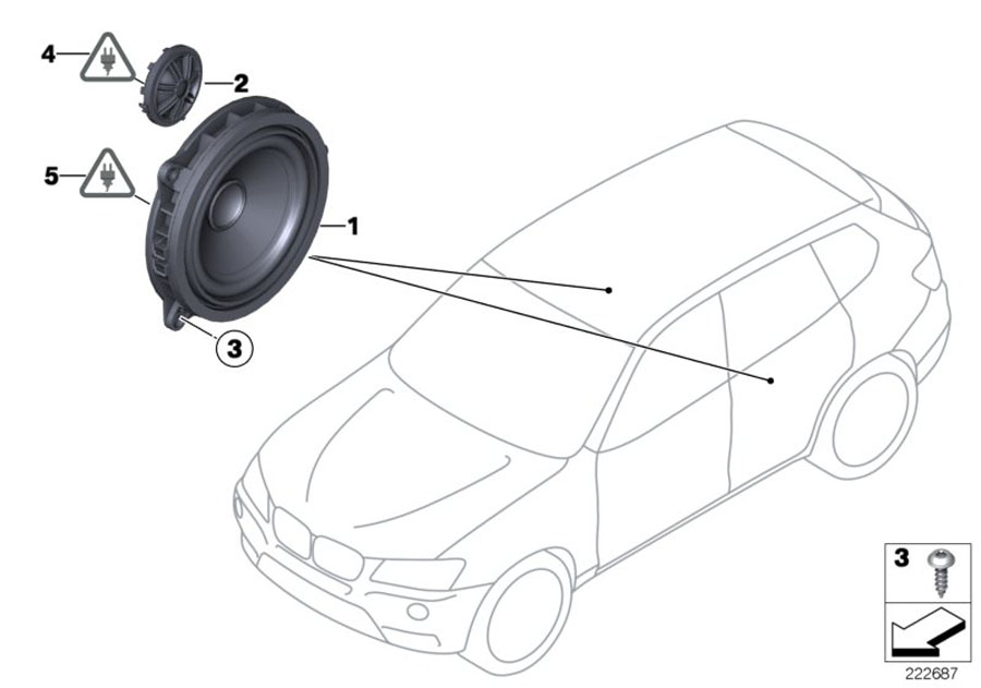 Le diagramme Pièces de haut-parleur de porte ar pour votre BMW