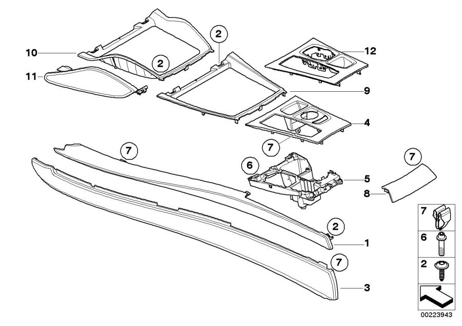 Diagram Mounting parts, center console for your 2011 BMW X5   