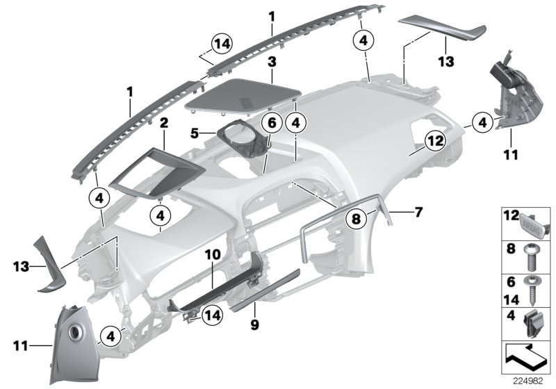 Diagram Mounting parts, I-panel, top for your 2015 BMW M235i   