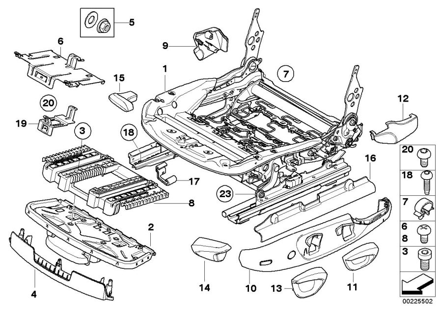 Diagram FRONT SEAT RAIL MECHANICAL/SINGLE PARTS for your BMW