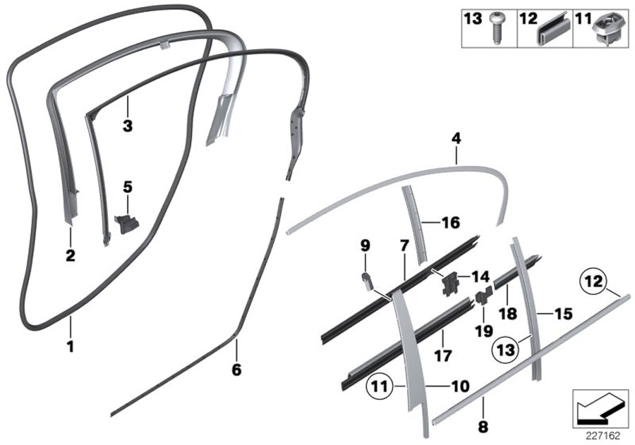 Diagram Trim and seals for door, rear for your BMW