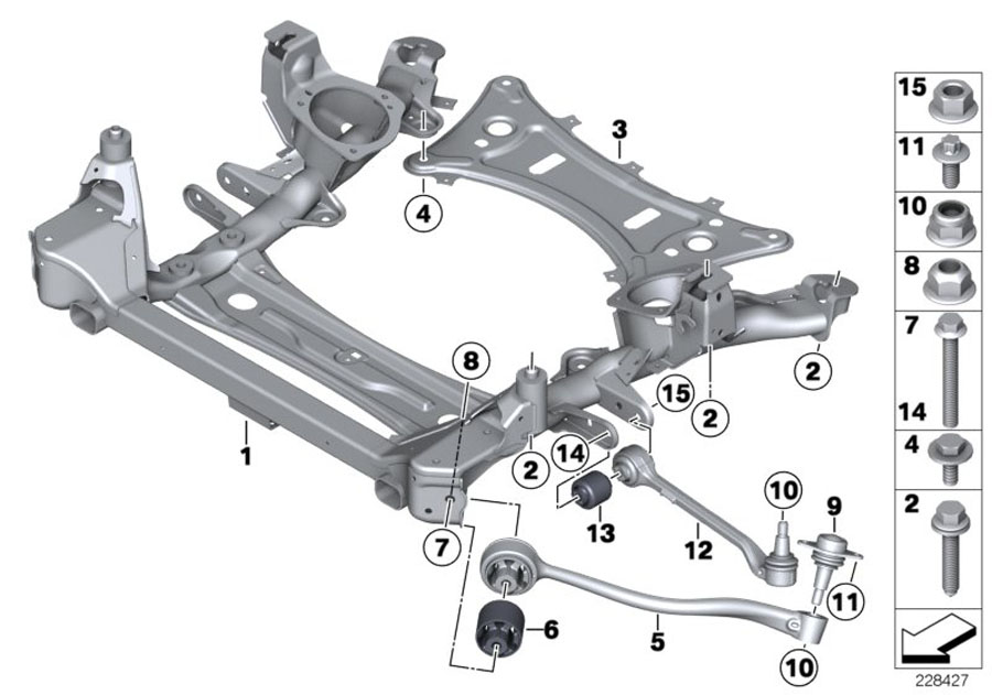 Diagram Frnt axle support,wishbone/tension strut for your BMW