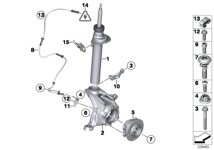 Diagram Front Spring strut/Carrier/Wheel bearing for your BMW