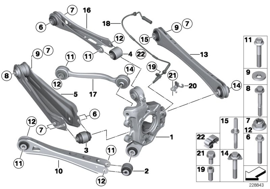 Diagram REAR AXLE SUPPORT/WHEEL SUSPENSION for your BMW