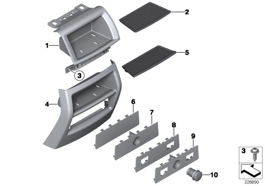 Diagram Mounting parts, center console, rear for your BMW