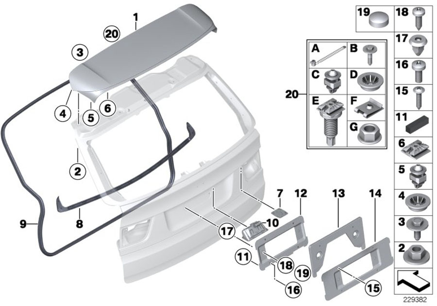 Diagram Mounting parts, trunk lid for your 2009 BMW 550i   