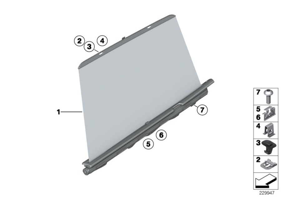 Diagram Roller sun vizor, rear door for your BMW