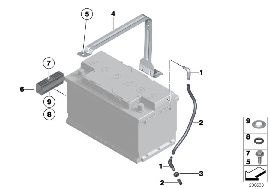 Diagram battery holder and mounting parts for your 2015 BMW M6   