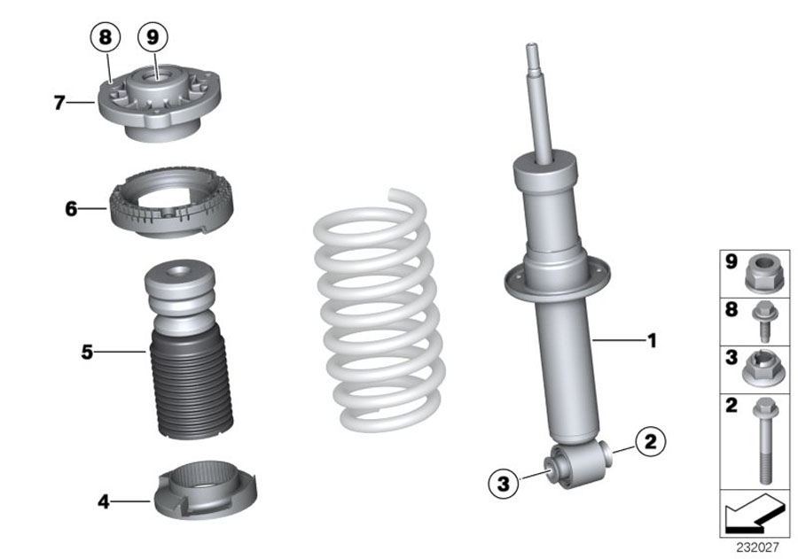 Diagram REAR SPRING STRUT MOUNTING PARTS for your BMW
