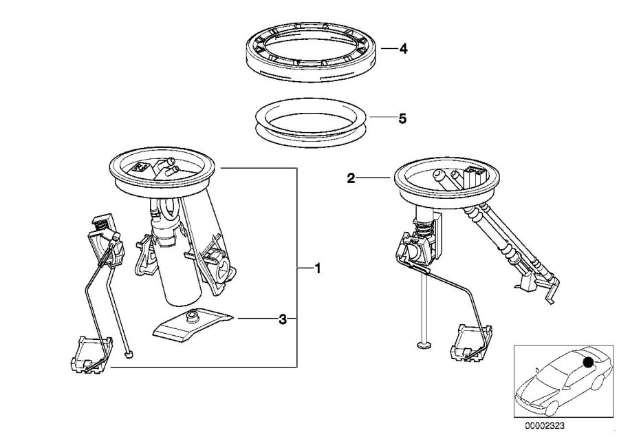 Diagram Fuel pump and fuel level sensor for your BMW 318ti  