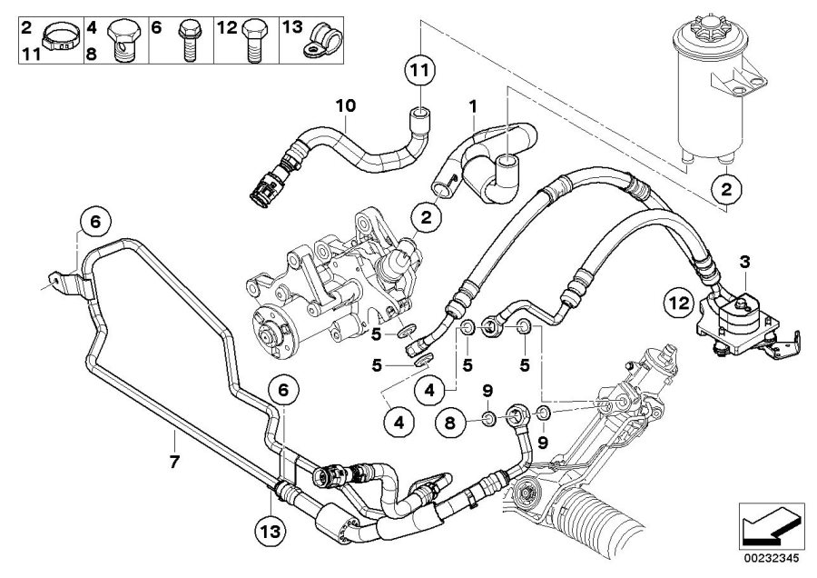 Diagram Hydro steering-oil pipes for your BMW