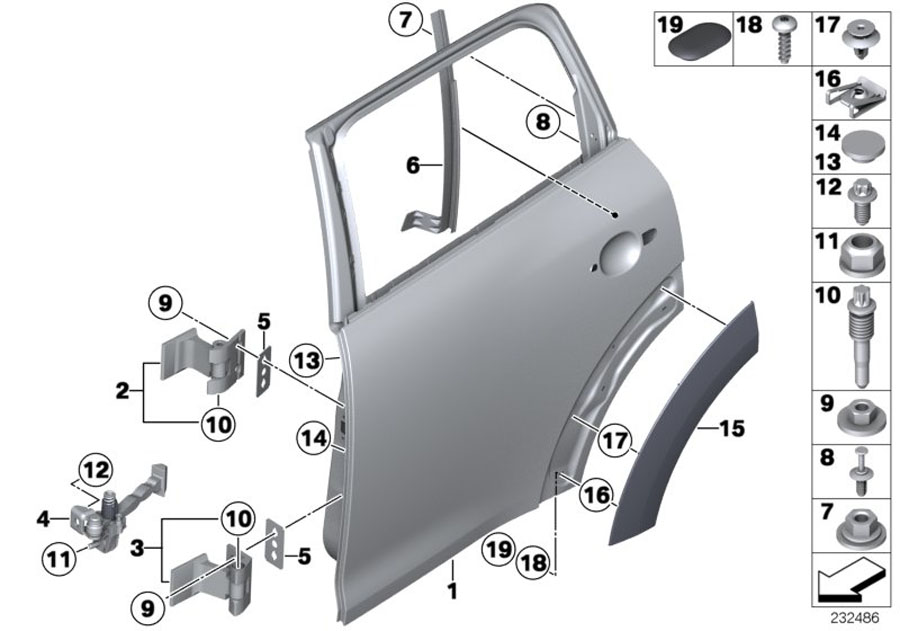 Diagram Rear door - hinge/door brake for your MINI