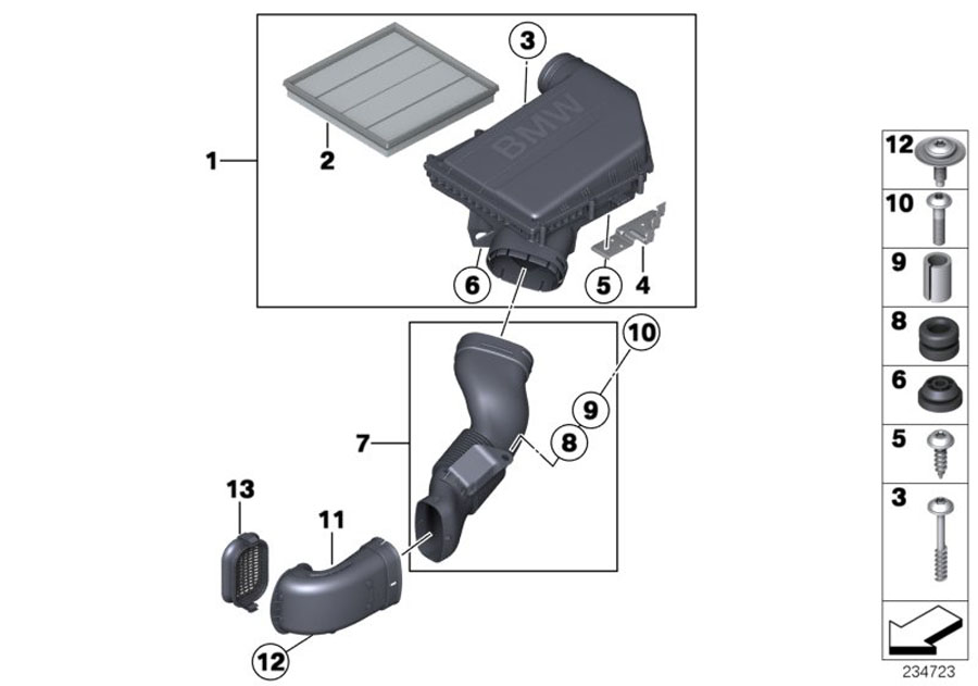 Diagram Intake silencer / Filter cartridge Intake silencer / Filter cartridge for your BMW i3  