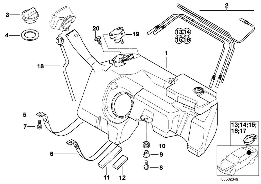 Diagram Plastic fuel tank for your 1996 BMW