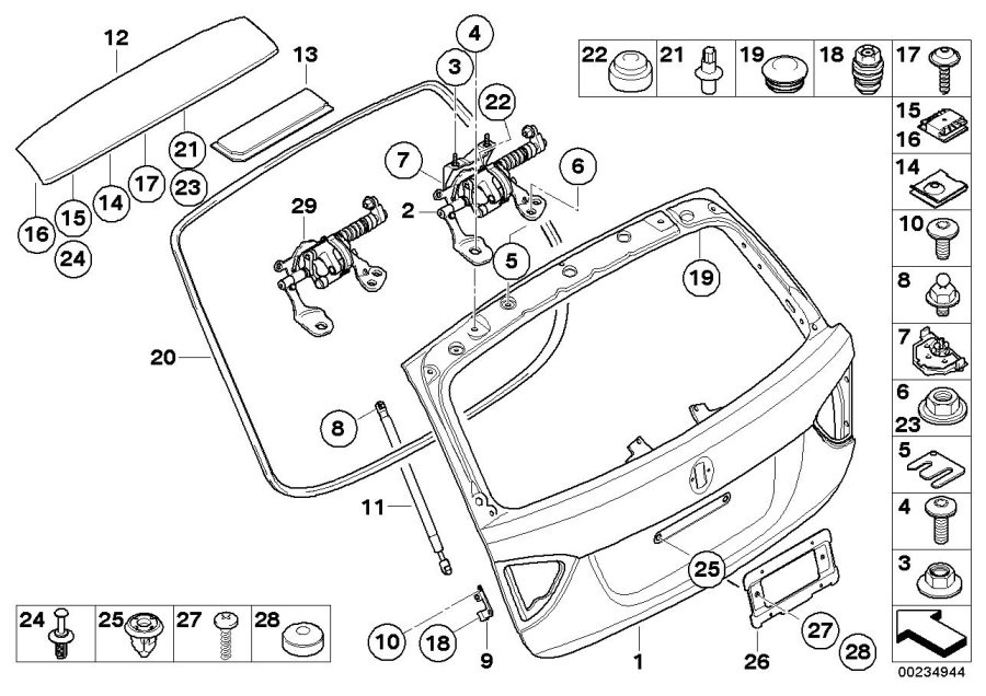 Diagram Single components for trunk lid for your 2011 BMW Alpina B7   